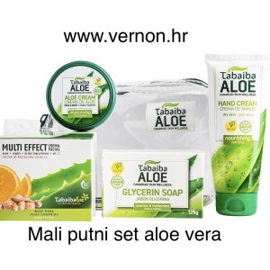 TABAIBALOE TRAVEL SET -HAND CREAM,SOAP,FACE & BODY CREAM AND MULTI-EFFECT CREAM TABAIBALOE MALI PUTNI SET ALOE VERA– KREMA ZA RUKE,SAPUN,KREMA ZA LICE I TIJELO I KREMA ZA LICE SA VIŠESTRUKIM UČINKOM S ALOE VEROM, ARGANOVIM ULJEM,HIJALURONSKOM KISELINOM I