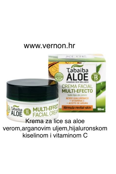 TABAIBALOE MULTI EFFECT FACIAL CREAM WITH ALOE VERA,ARGAN OIL,HYALURONIC ACID & VITAMIN C TABAIBALOE KREMA ZA LICE SA VIŠESTRUKIM UČINKOM S ALOE VEROM, ARGANOVIM ULJEM,HIJALURONSKOM KISELINOM I VITAMINOM C 100 ml