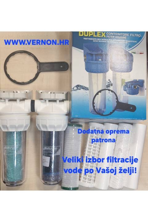 Euroacque Duplex plastični filter za vodu za 2 patrone ili uložak od 10 inča 3/4" i 1"