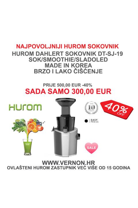 SUPER AKCIJA 40% POPUSTA Hurom Dahlert H102 DT SJ 19 -MADE BY  HUROM KOREA- hladna preša,3 u 1  sokovnik za sokove,smoothije,sladoled,  brzo i lako čišćenje NOVI MODEL HUROMA H100 JAMSTVO 10 GODINA NA MOTOR